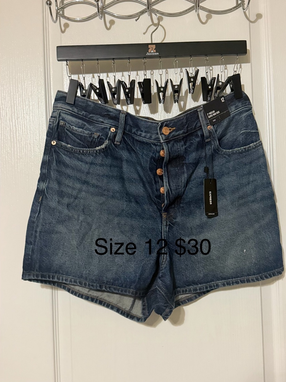 Express Women's Dark Blue Button-Fly Jean Shorts